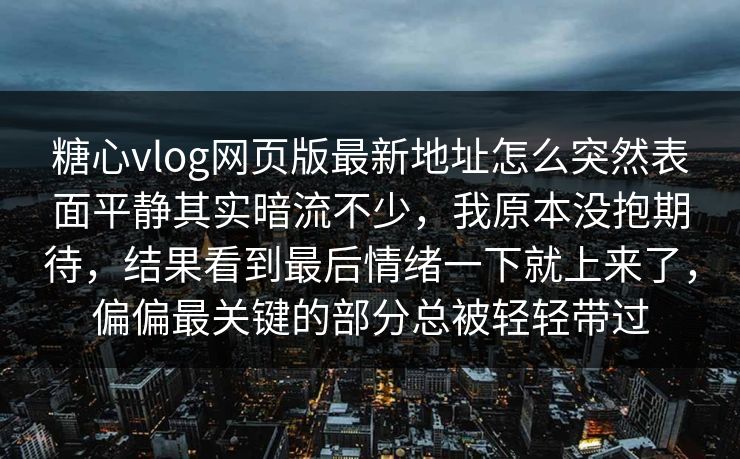 糖心vlog网页版最新地址怎么突然表面平静其实暗流不少，我原本没抱期待，结果看到最后情绪一下就上来了，偏偏最关键的部分总被轻轻带过