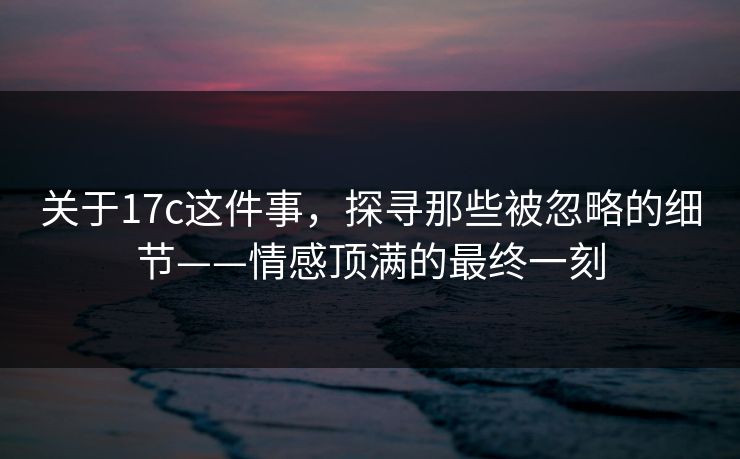 关于17c这件事，探寻那些被忽略的细节——情感顶满的最终一刻